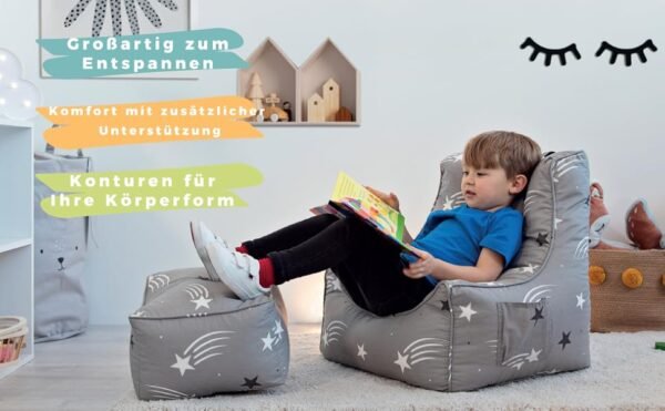 Kids Bean Bag Armchair Toddler Beanbag Chair with Footstool Printed Pouffes Indoor Pouf - Image 7
