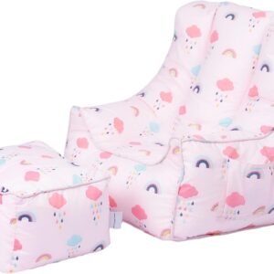 Kids Bean Bag Armchair Toddler Beanbag Chair with Footstool Printed Pouffes Indoor Pouf