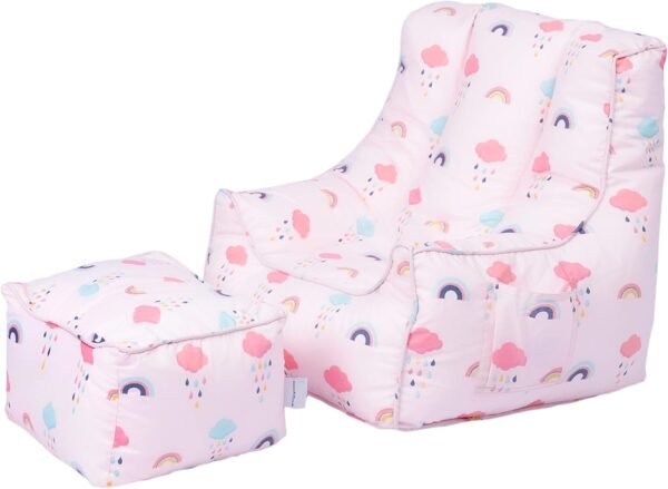 Kids Bean Bag Armchair Toddler Beanbag Chair with Footstool Printed Pouffes Indoor Pouf