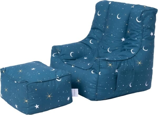 Kids Bean Bag Armchair Toddler Beanbag Chair with Footstool Printed Pouffes Indoor Pouf - Image 2