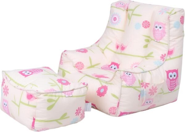 Kids Bean Bag Armchair Toddler Beanbag Chair with Footstool Printed Pouffes Indoor Pouf - Image 4
