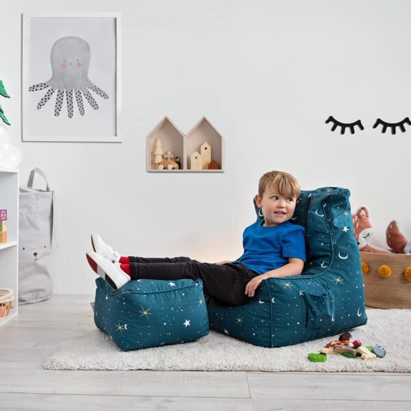 Kids Bean Bag Armchair Toddler Beanbag Chair with Footstool Printed Pouffes Indoor Pouf - Image 5