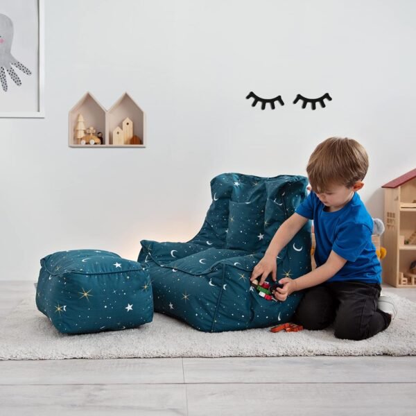 Kids Bean Bag Armchair Toddler Beanbag Chair with Footstool Printed Pouffes Indoor Pouf - Image 6